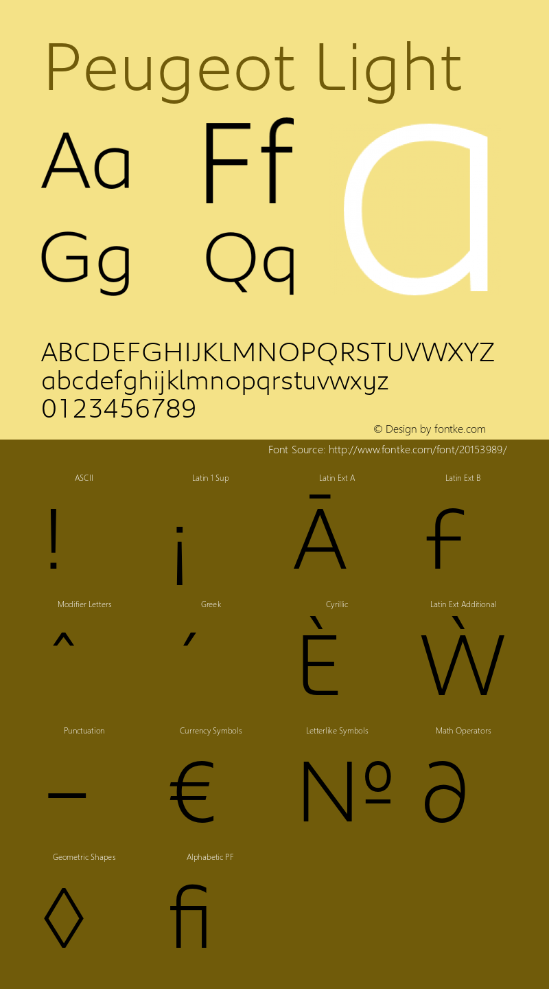 Peugeot-Light Version 2.000 Font Sample