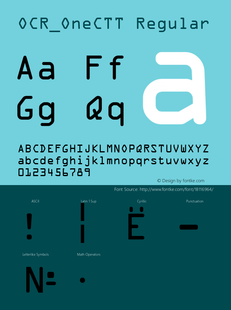 OCR_OneCTT Regular TrueType Maker version 3.00.00 Font Sample