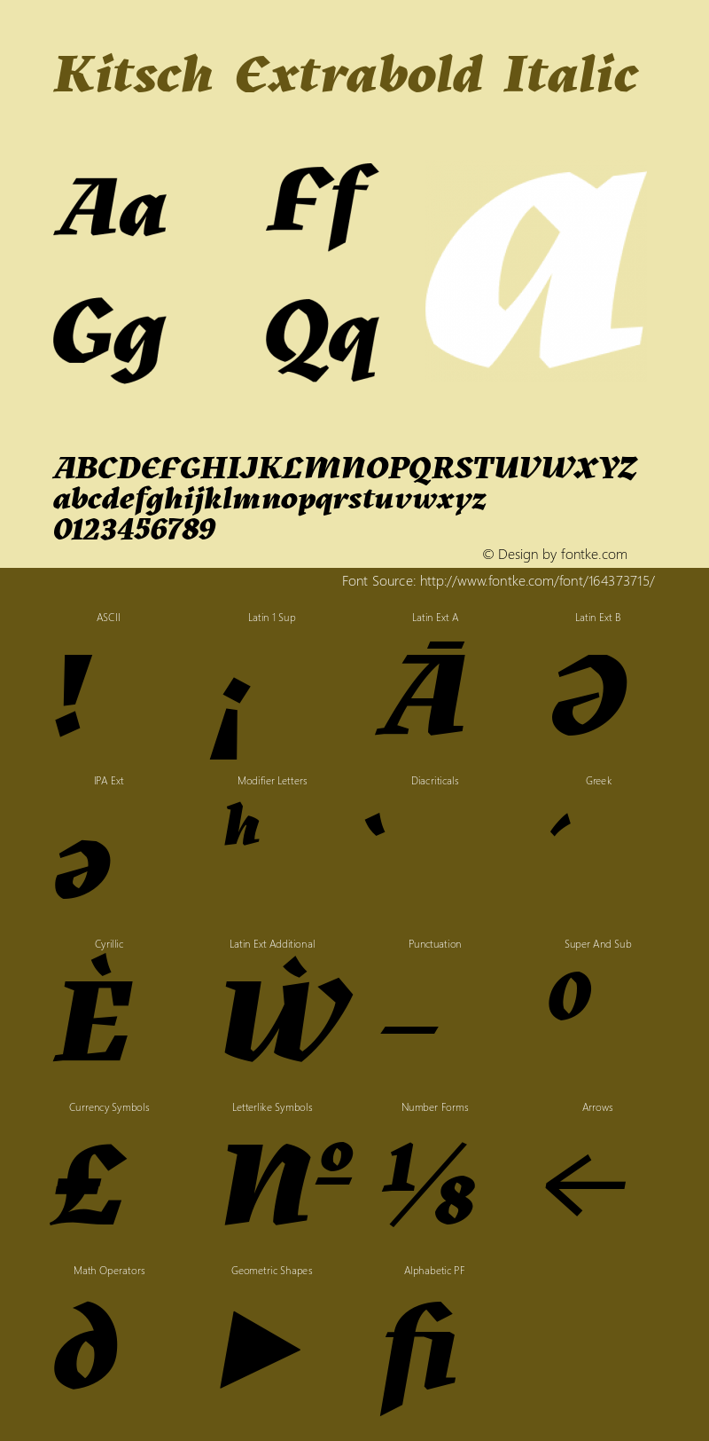 Kitsch Extrabold Italic Version 1.000 Font Sample