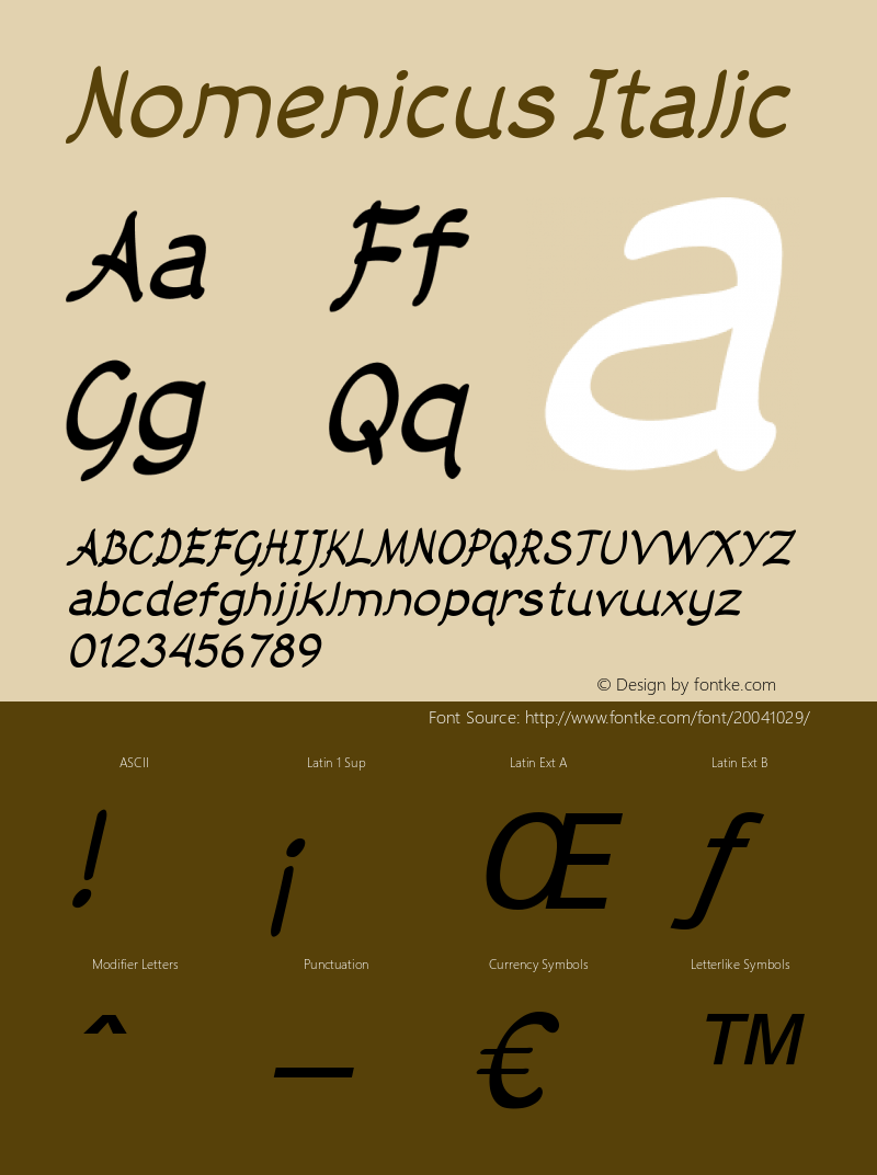 NomenicusItalic Version 1.000 Font Sample