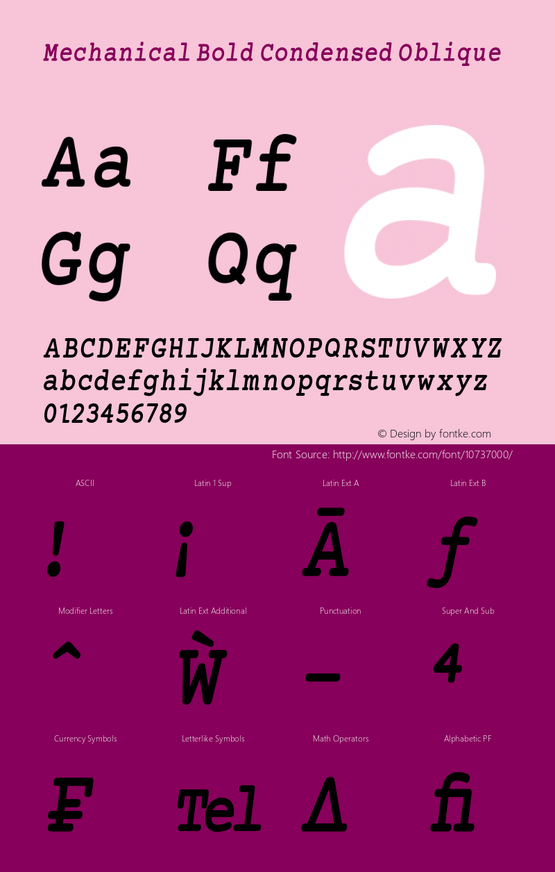 Mechanical Bold Condensed Oblique Version 1.00 Font Sample