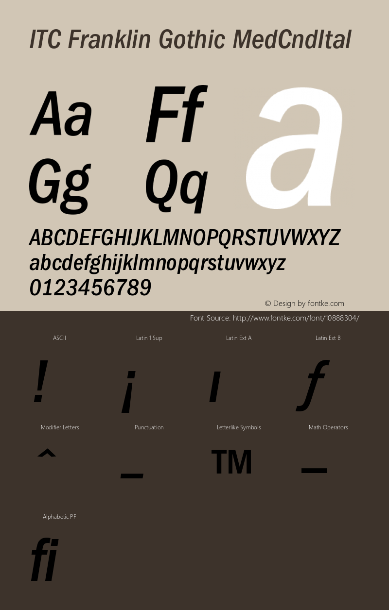 ITC Franklin Gothic MedCndItal Version 001.000 Font Sample