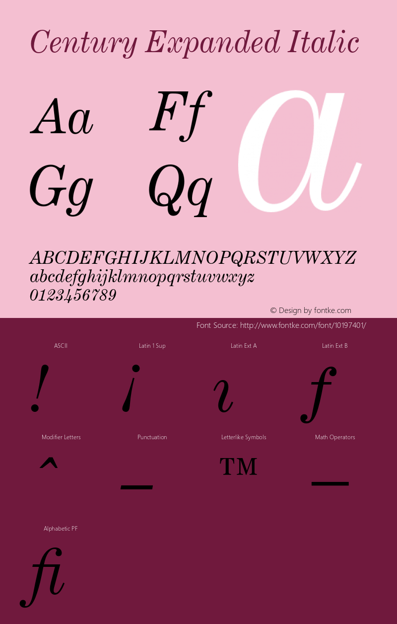 Century Expanded Italic 2.0-1.0 Font Sample