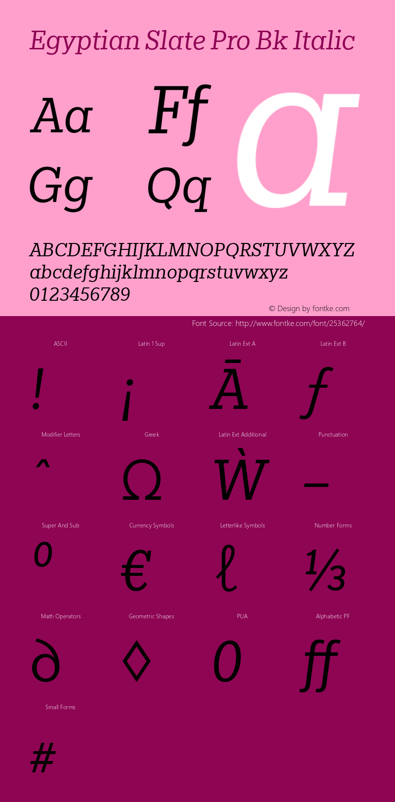 Egyptian Slate Pro Bk Italic Version 1.000 Font Sample