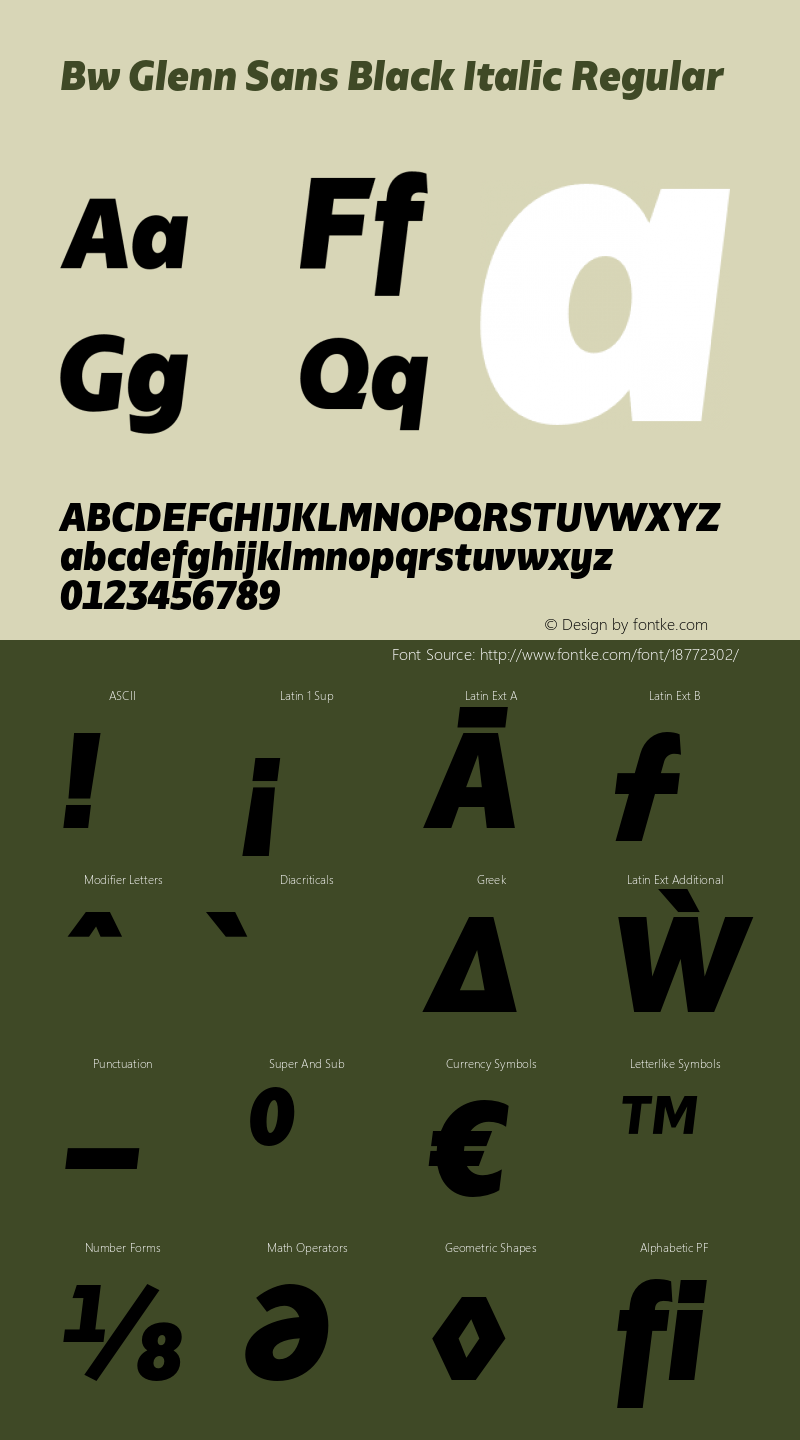 Bw Glenn Sans Black Italic Regular Version 1.000;PS 001.000;hotconv 1.0.88;makeotf.lib2.5.64775 Font Sample