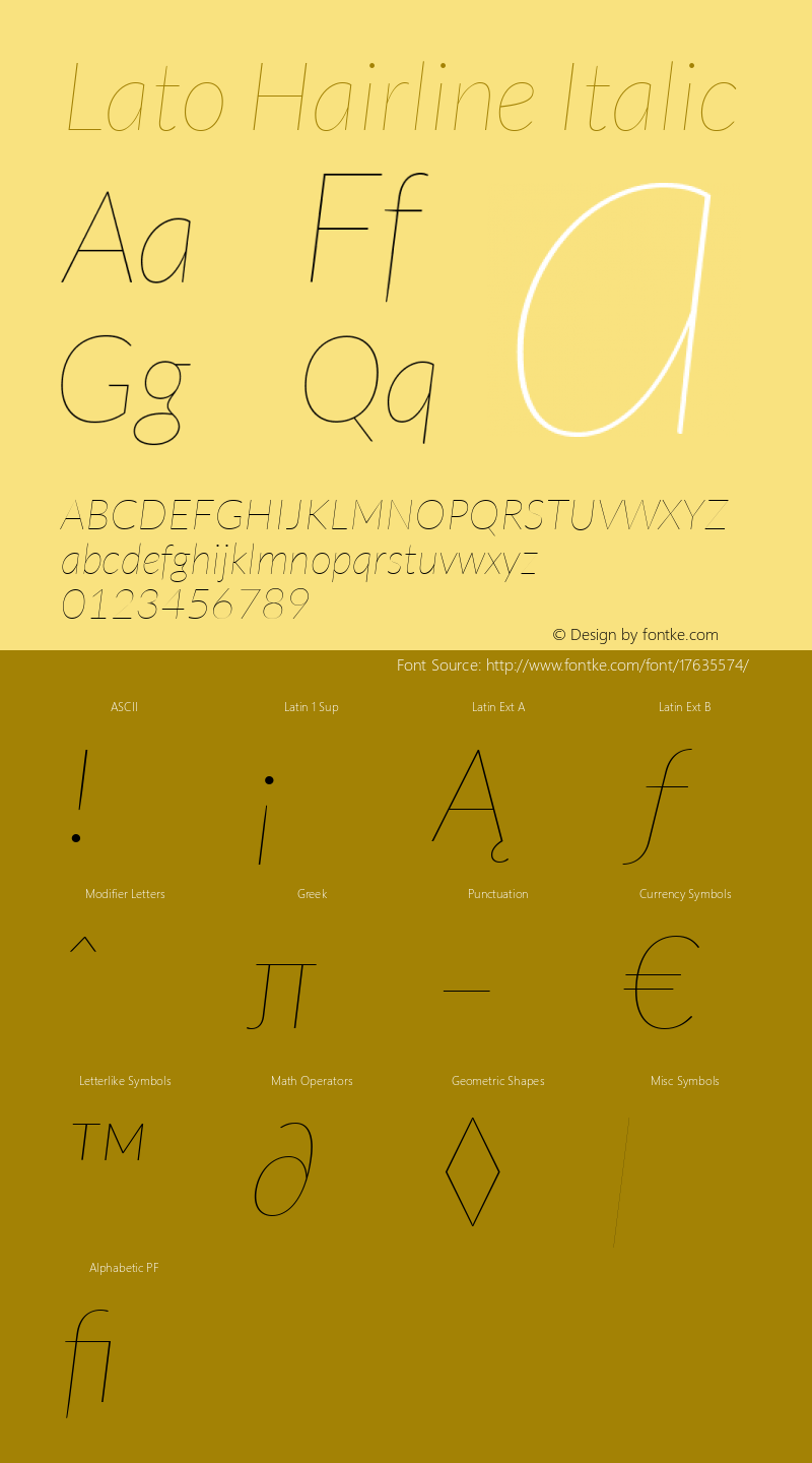 Lato Hairline Italic Version 1.104; Western+Polish opensource Font Sample