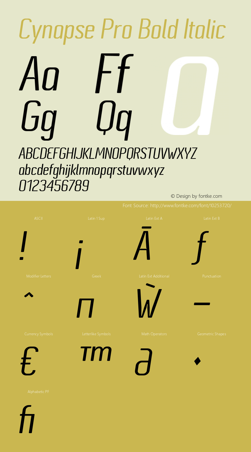Cynapse Pro Bold Italic Version 3.001 2006 Font Sample