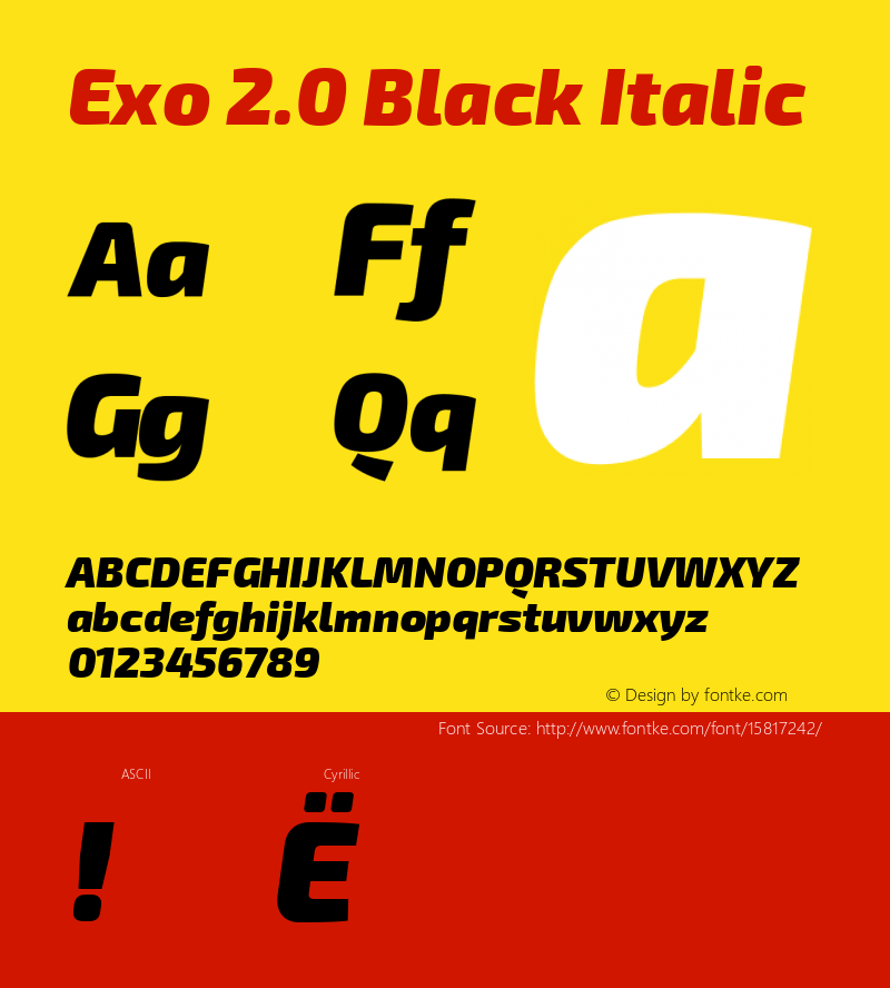 Exo 2.0 Black Italic Version 1.001;PS 001.001;hotconv 1.0.70;makeotf.lib2.5.58329; ttfautohint (v1.4.1) Font Sample