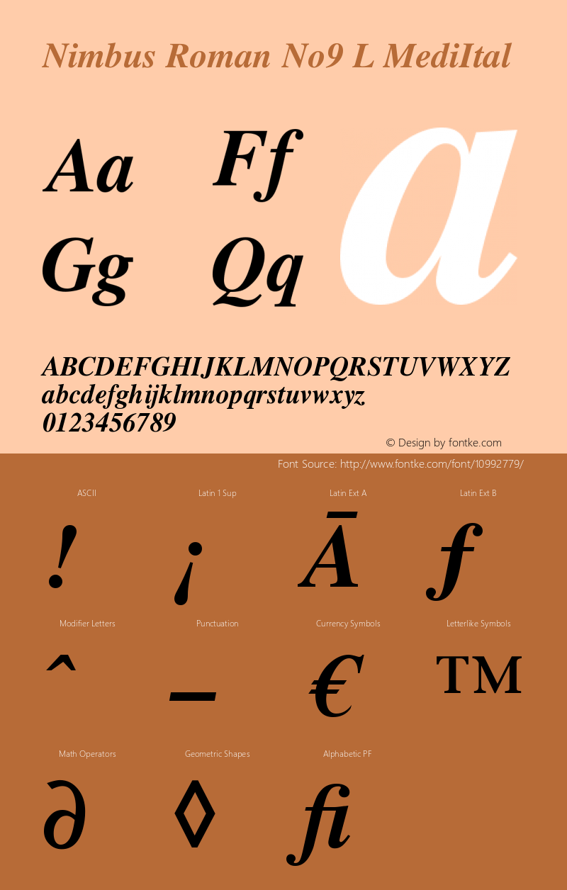 Nimbus Roman No9 L MediItal Version 1.05 Font Sample