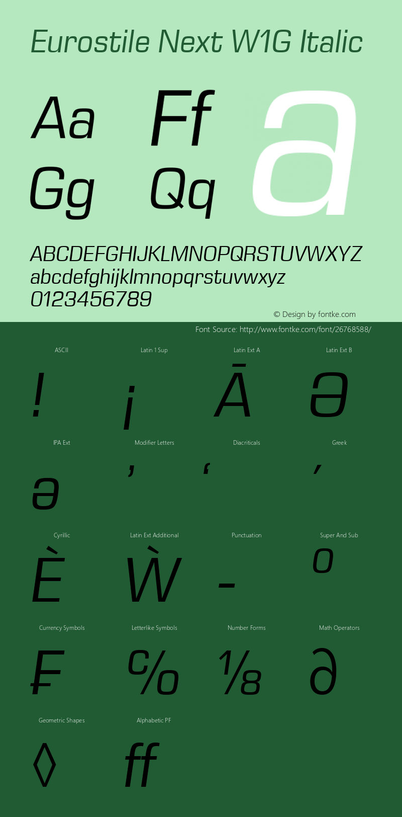 Eurostile Next W1G Italic Version 1.00 Font Sample