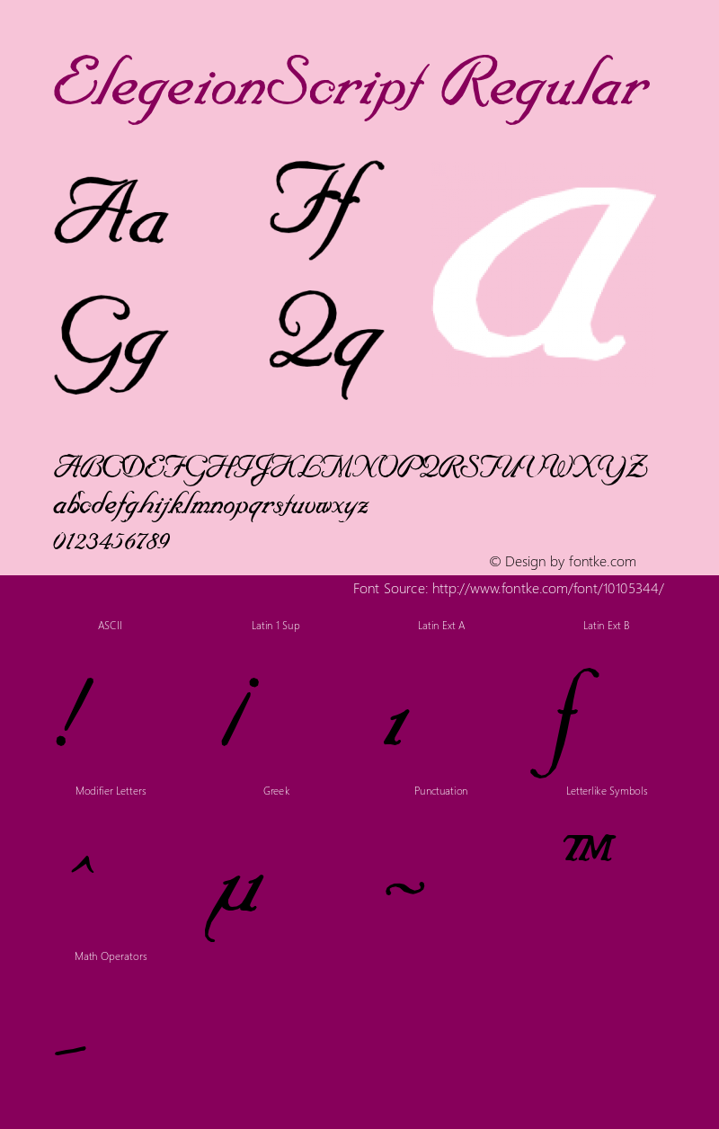 ElegeionScript Regular Macromedia Fontographer 4.1.3 05/23/01 Font Sample