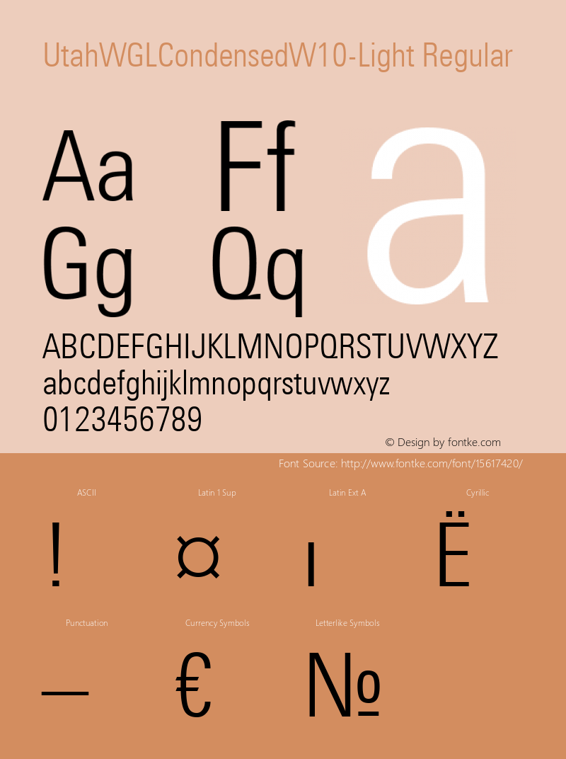 UtahWGLCondensedW10-Light Regular Version 1.20 Font Sample