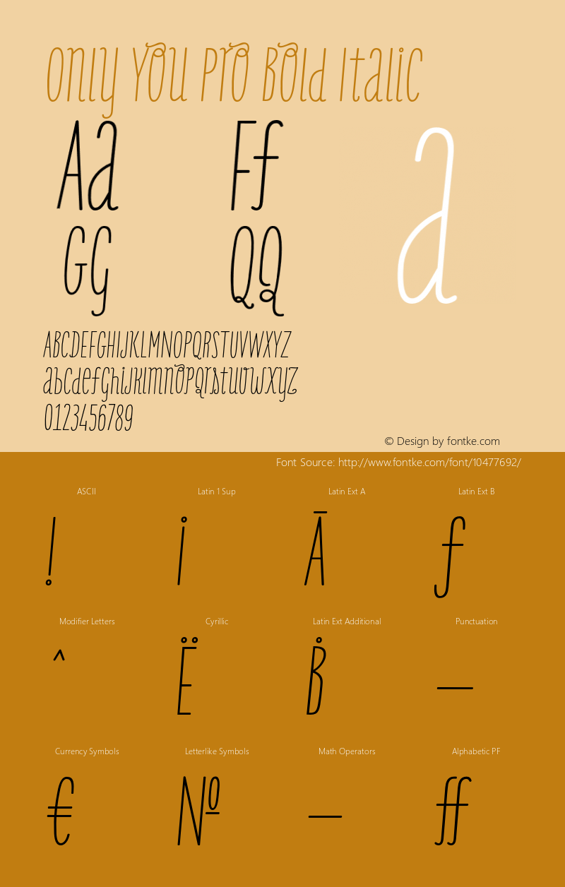 Only You Pro Bold Italic Version 1.000 2013 initial release Font Sample