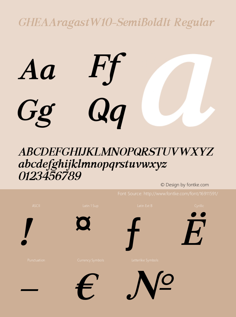 GHEAAragastW10-SemiBoldIt Regular Version 1.00 Font Sample