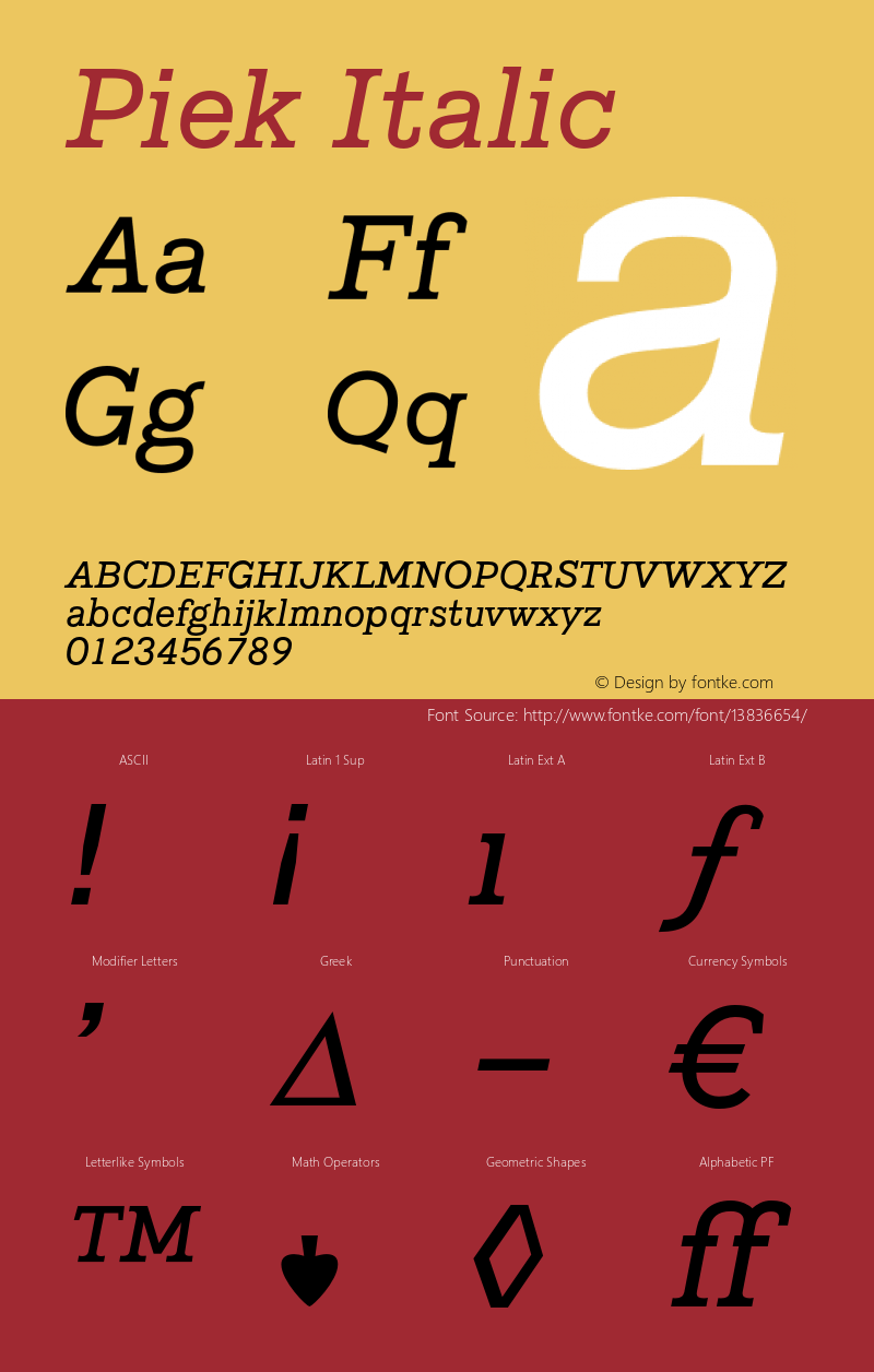 Piek Italic Version 2.000 Font Sample