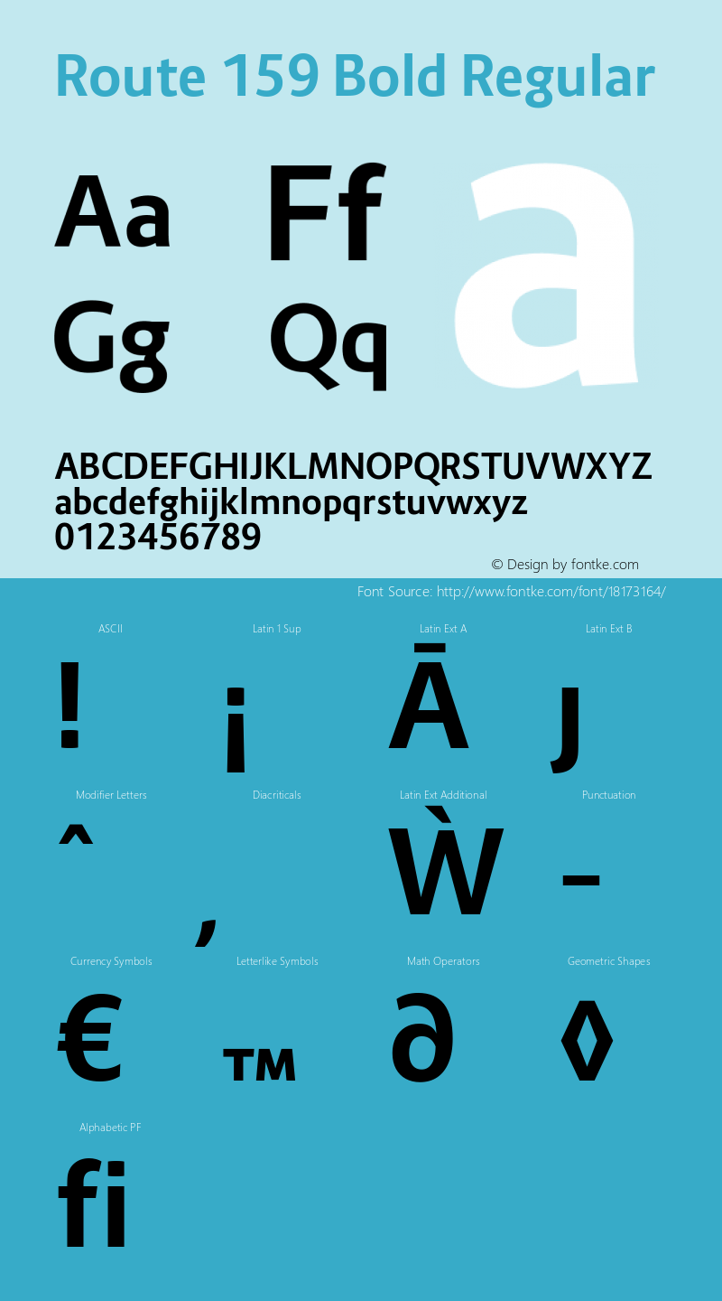 Route 159 Bold Regular Version 1.100 Font Sample