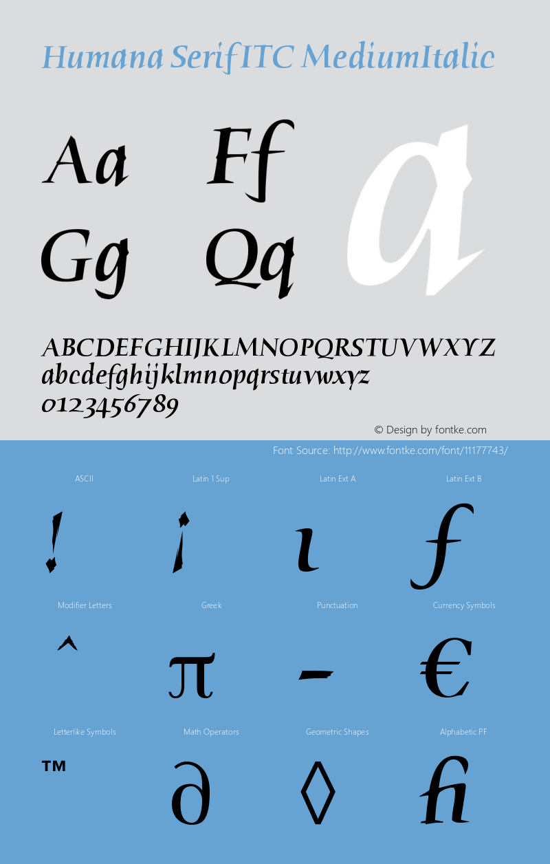 Humana Serif ITC MediumItalic Version 005.000 Font Sample