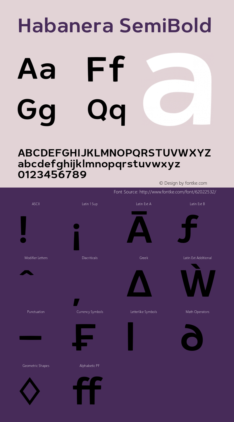 Habanera-SemiBold Version 1.001 Font Sample