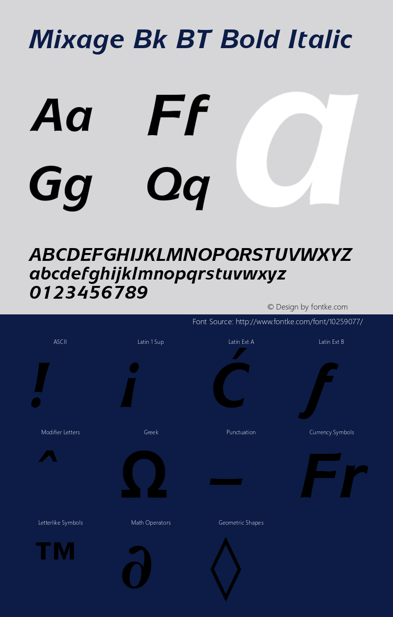 Mixage Bk BT Bold Italic mfgpctt-v1.59 Friday, March 5, 1993 10:23:55 am (EST) Font Sample