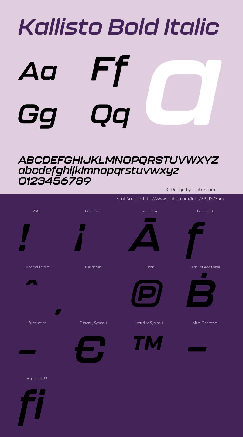 Kallisto Bold Italic Version 1.000;PS 001.000;hotconv 1.0.88;makeotf.lib2.5.64775图片样张