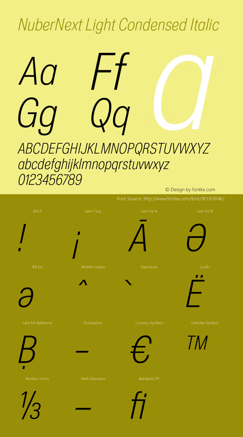 NuberNext Light Condensed Italic Version 001.002 February 2020图片样张