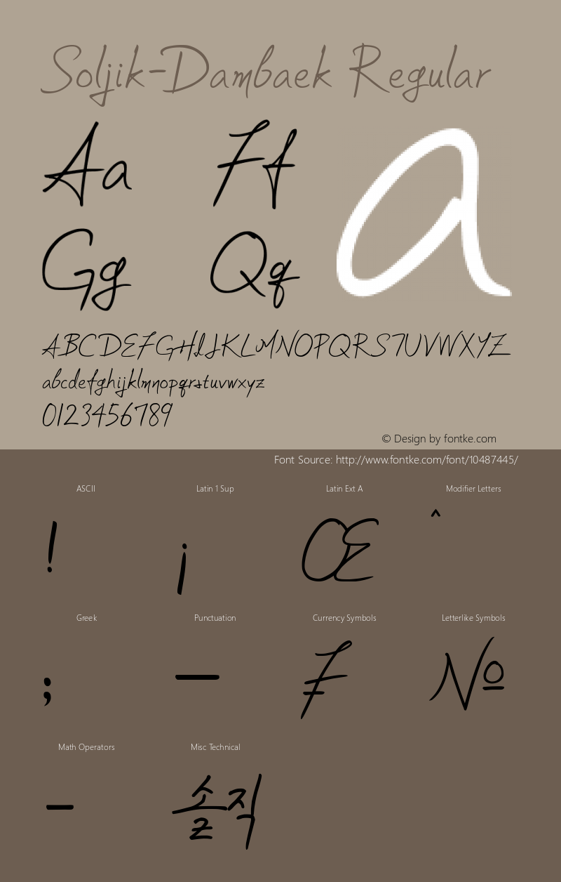 Soljik-Dambaek Regular Version 1.00 May 30, 2013, initial release Font Sample