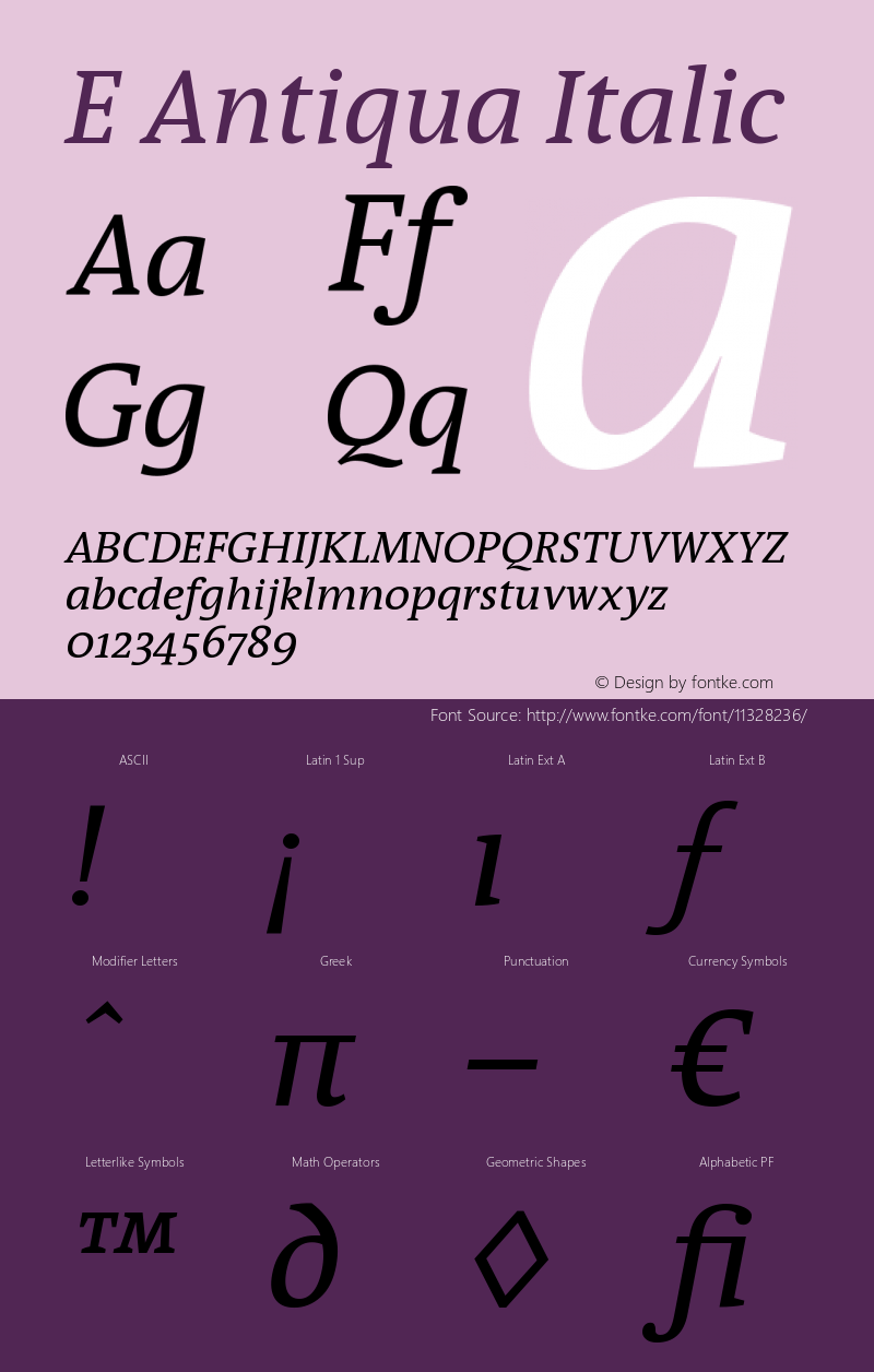 E Antiqua Italic Version 001.012 Font Sample