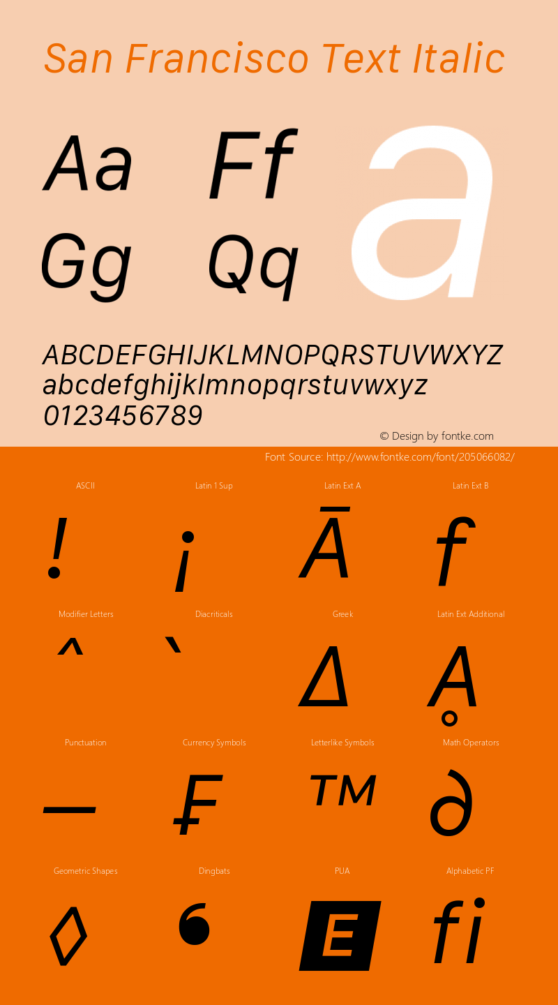 San Francisco Text Italic Version 1.00 August 21, 2019, initial release图片样张
