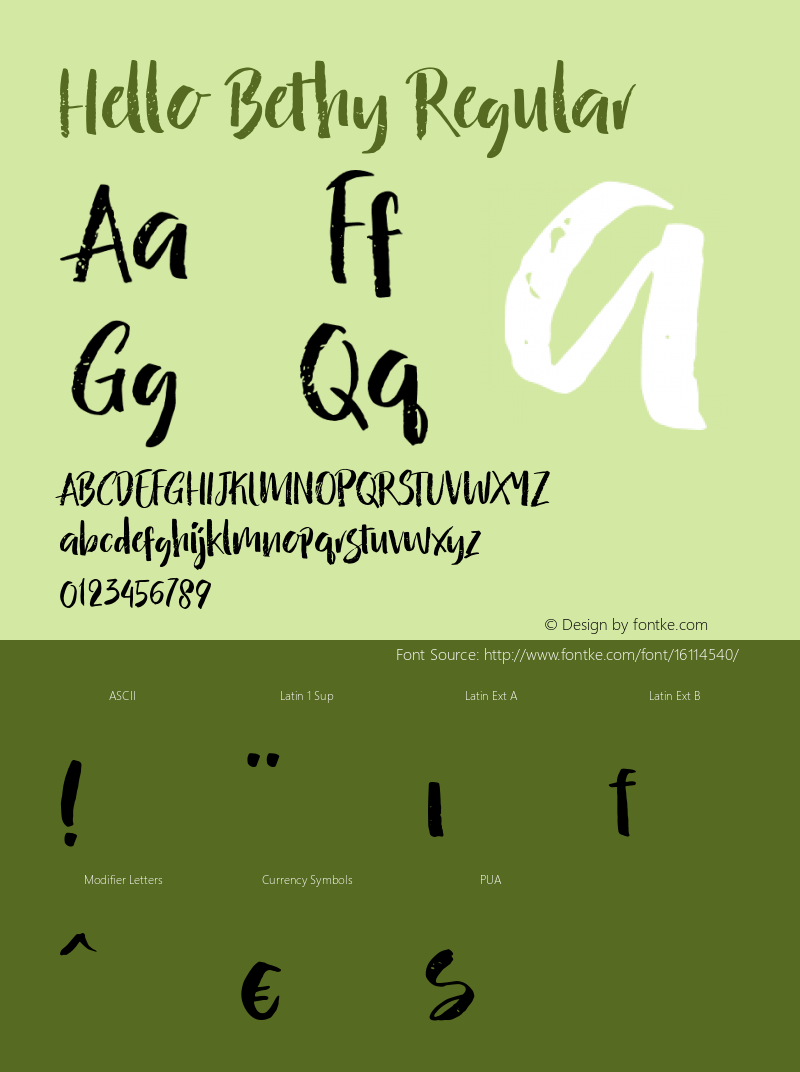 Hello Bethy Regular Version 1.006 Font Sample