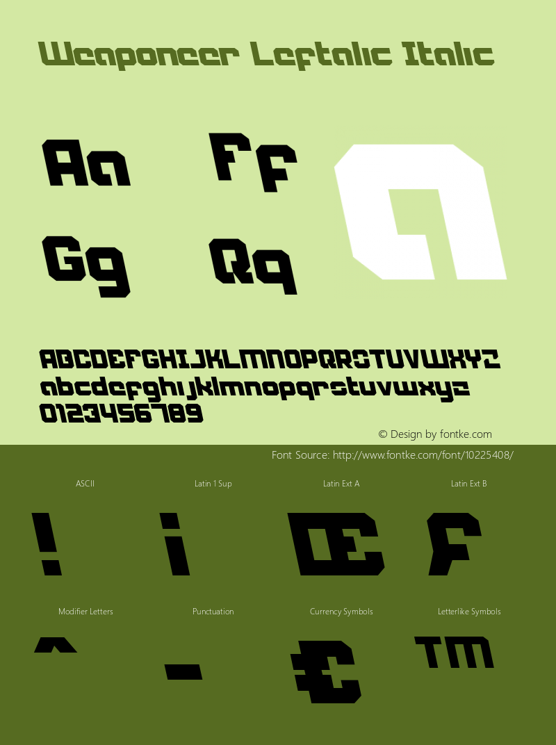 Weaponeer Leftalic Italic 001.000 Font Sample