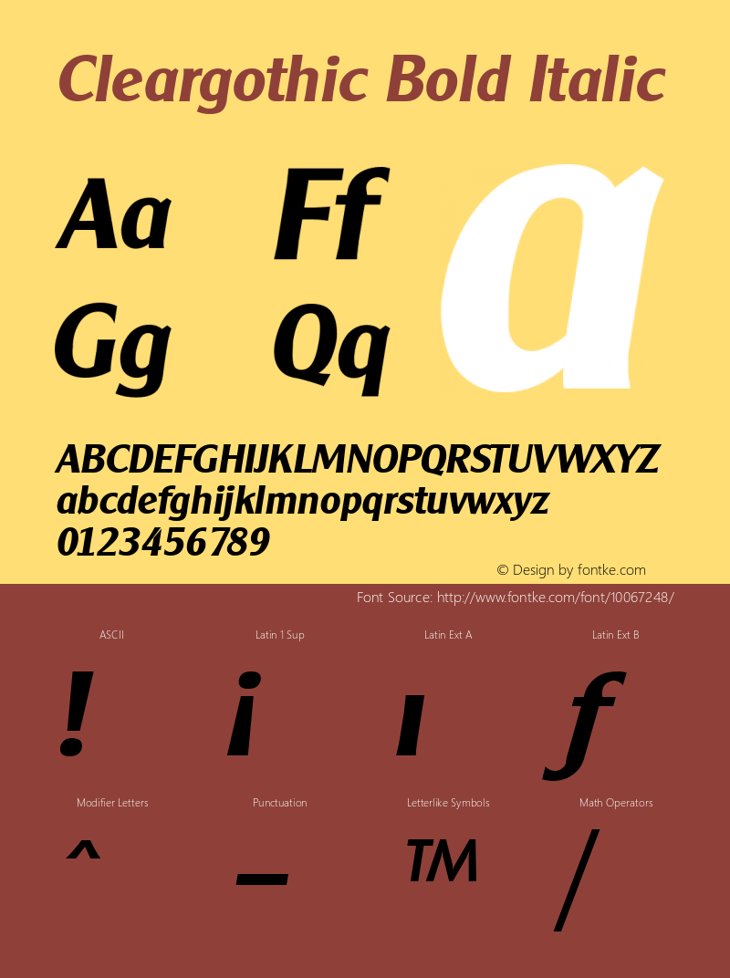 Cleargothic Bold Italic Altsys Fontographer 3.5  06.11.1994 Font Sample