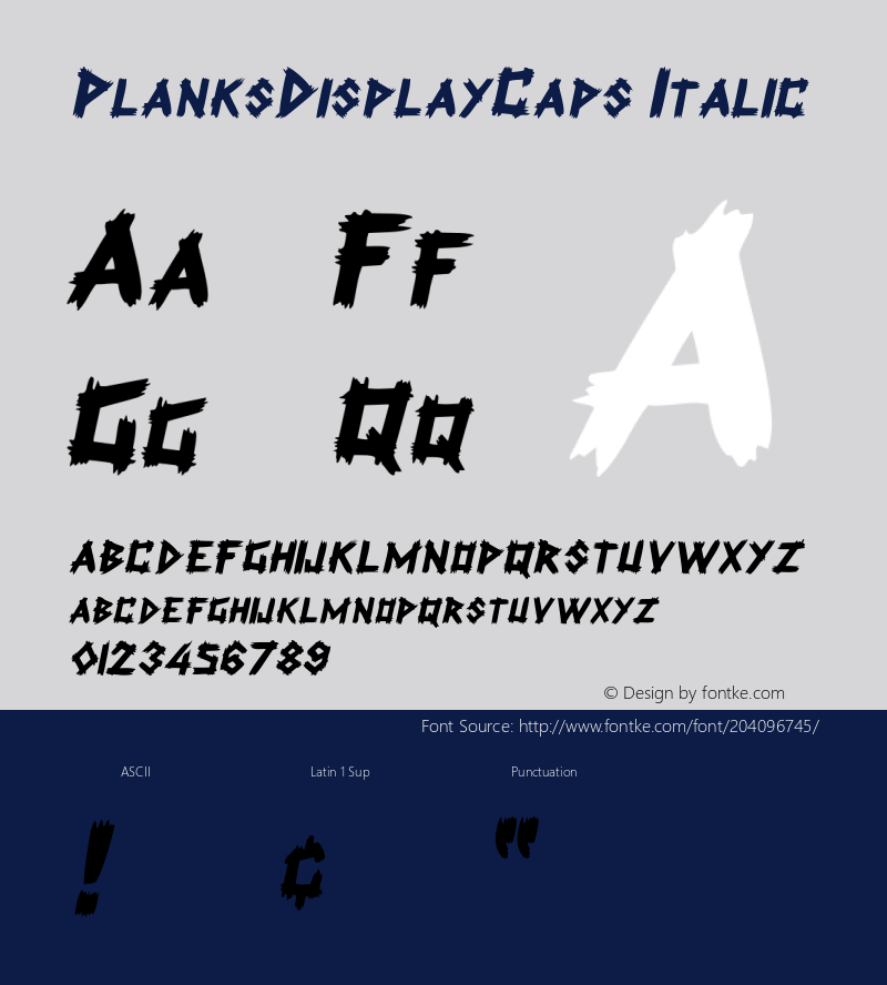 PlanksDisplayCaps Italic Macromedia Fontographer 4.1 7/20/96图片样张