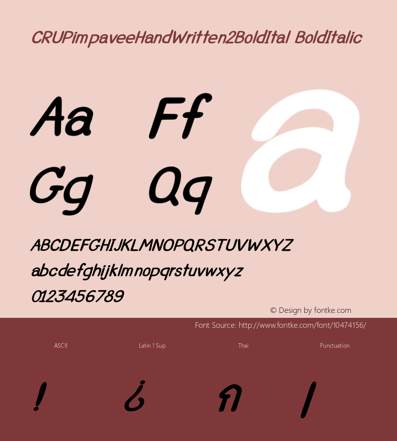 CRUPimpaveeHandWritten2BoldItal BoldItalic Version 1.004 Font Sample