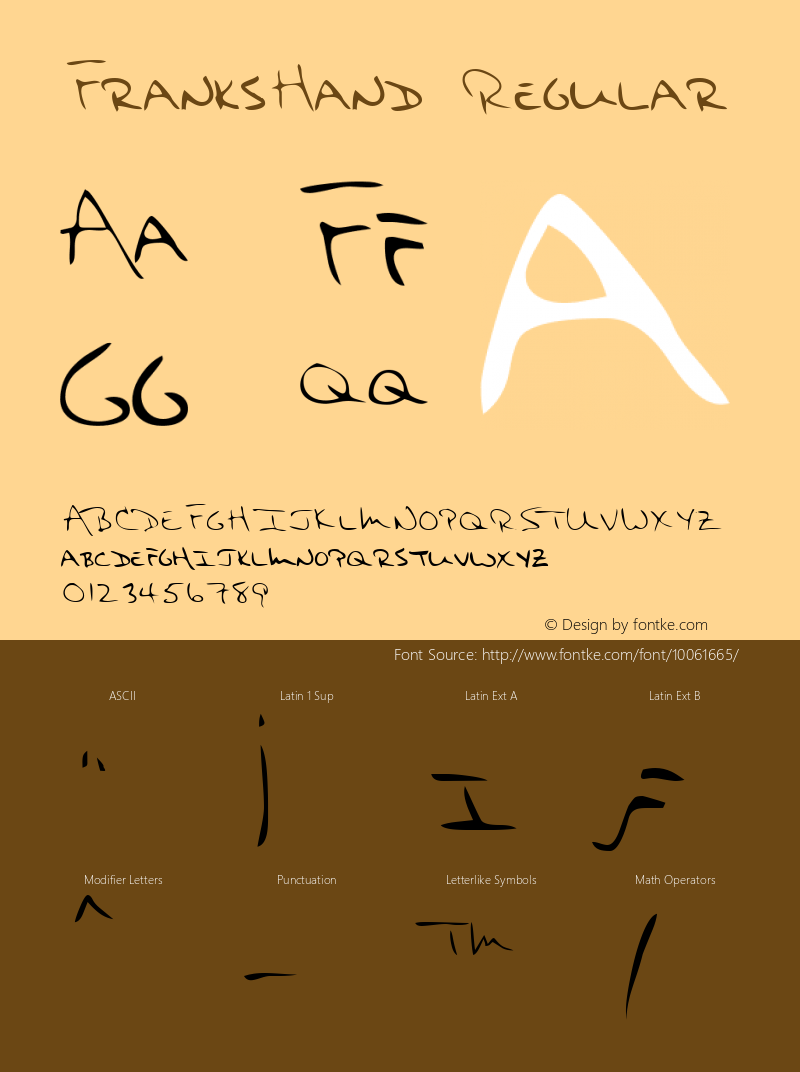 FranksHand Regular Handwriting KeyFonts, Copyright (c)1995 SoftKey Multimedia, Inc., a subsidiary of SoftKey International, Inc. Font Sample