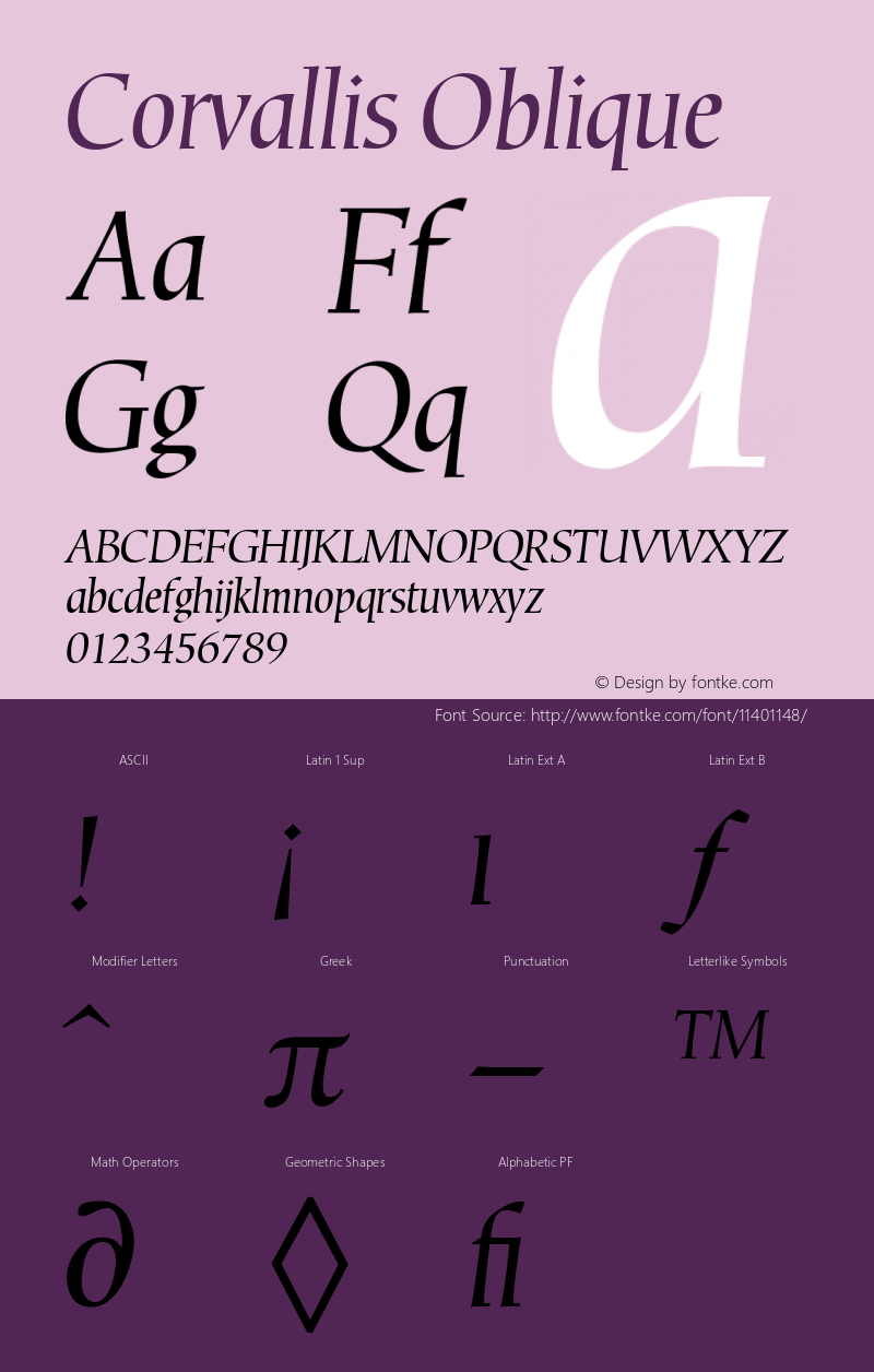 Corvallis Oblique Version 001.000 Font Sample