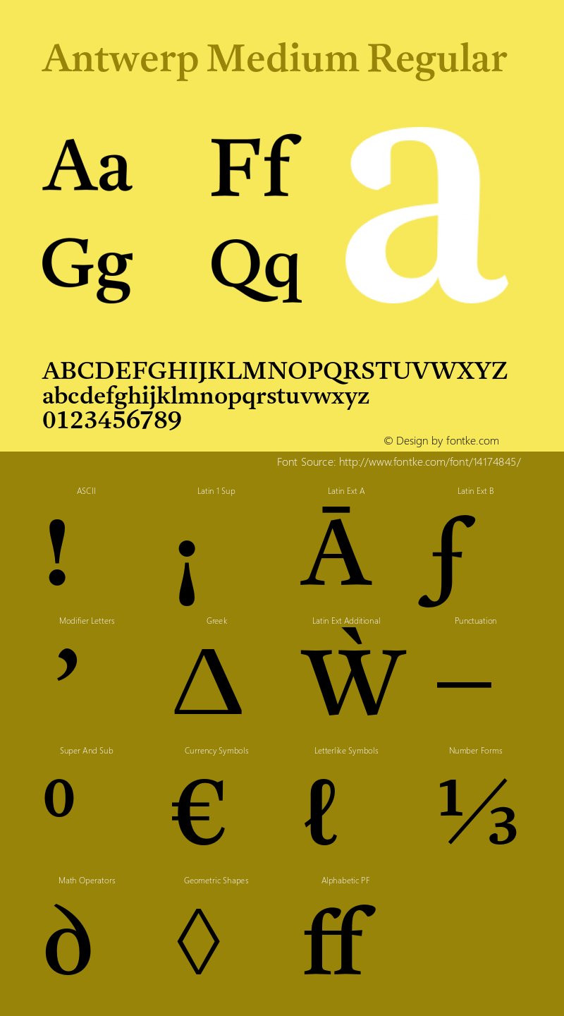 Antwerp Medium Regular Version 1.000 Font Sample