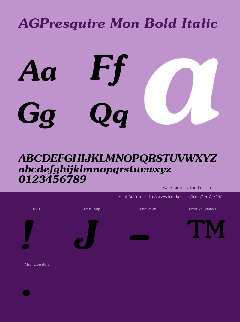 AGPresquire Mon Bold Italic 2.00 Font Sample