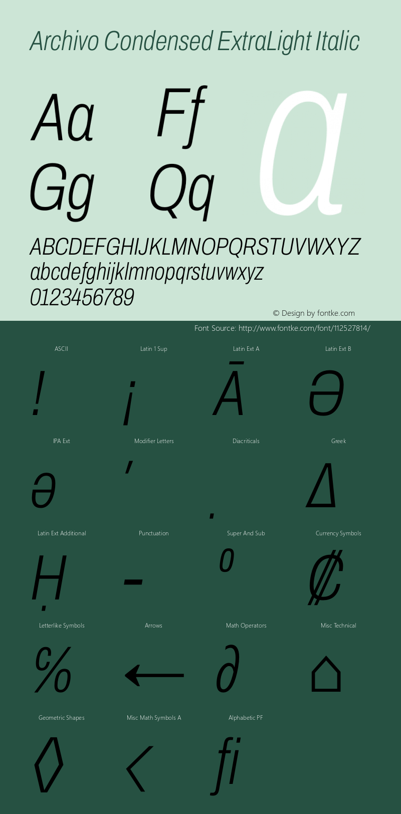 Archivo Condensed ExtraLight Italic Version 2.001 Font Sample