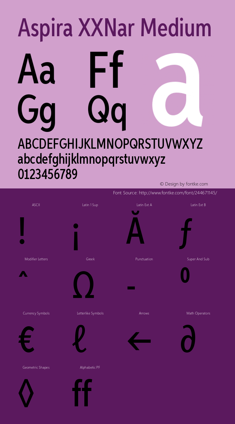 AspiraXXNar-Medium Version 1.05          UltraPrecision Font图片样张