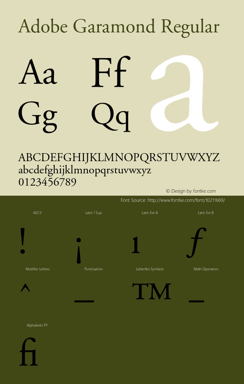 Adobe Garamond Regular 001.001 Font Sample
