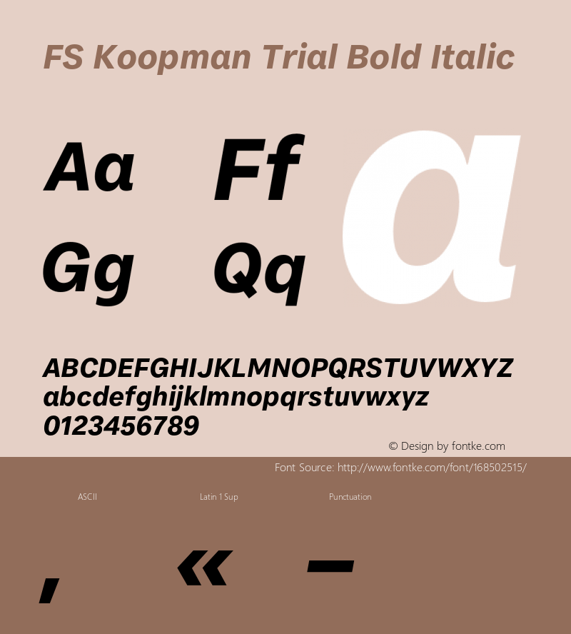FS Koopman Trial Bold Italic Version 1.001;PS 001.001;hotconv 1.0.88;makeotf.lib2.5.64775图片样张