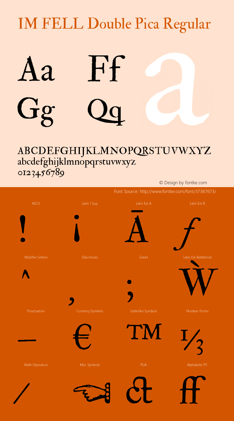 IM FELL Double Pica Roman 3.00 Font Sample