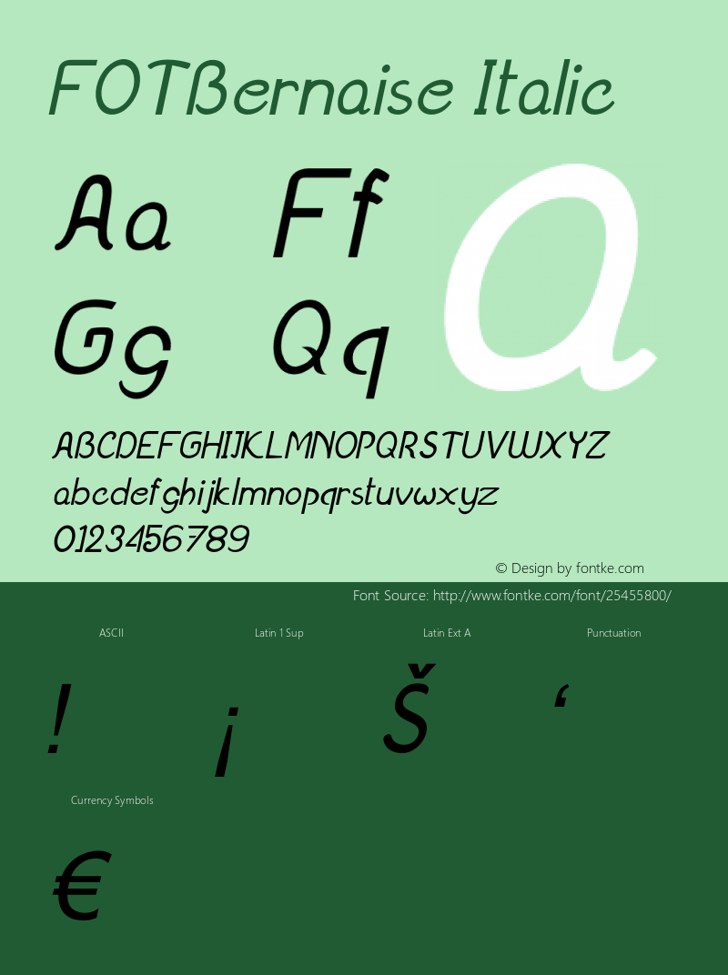 FOTBernaise-Italic Version 1.000 Font Sample