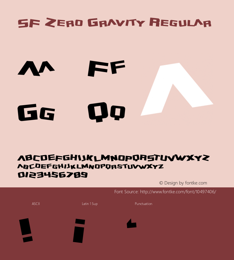 SF Zero Gravity Regular ver 1.1; 1999. Freeware for non-commercial use. Font Sample