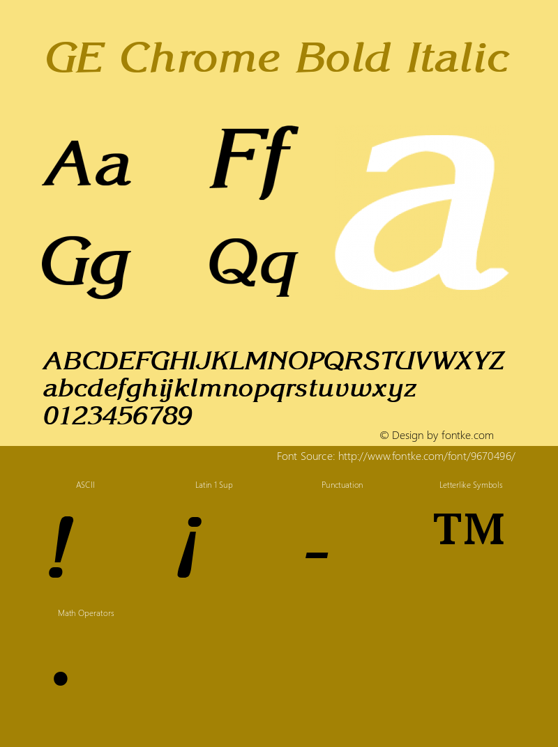 GE Chrome Bold Italic Version 1.0 Font Sample