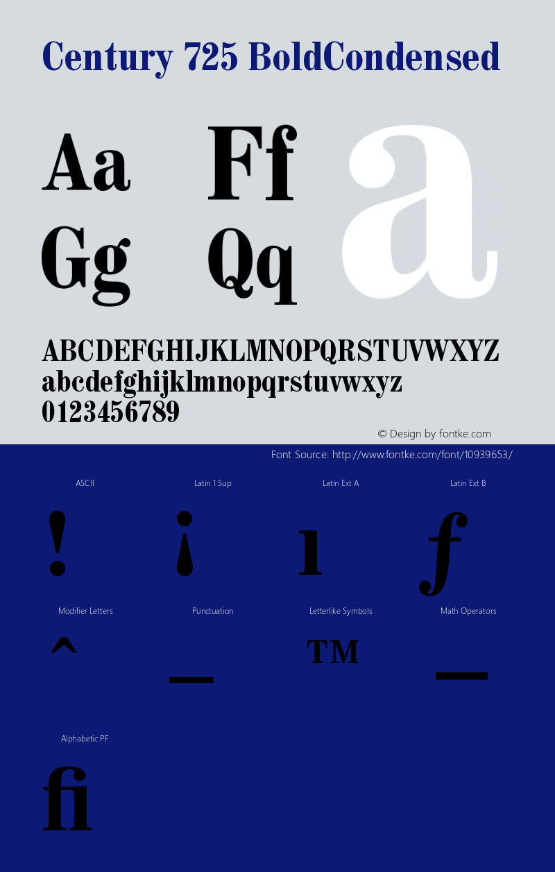 Century 725 BoldCondensed Version 003.001 Font Sample