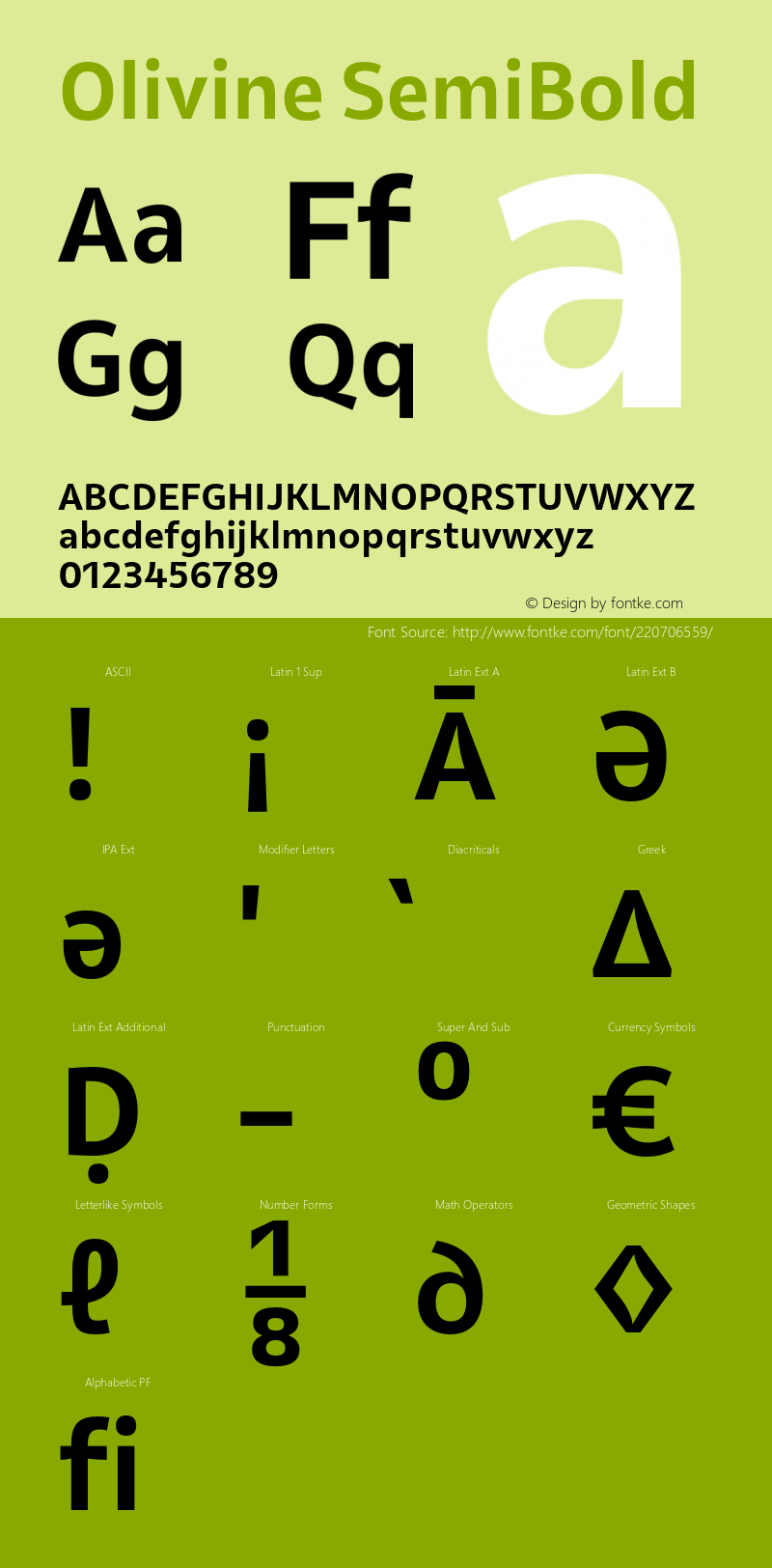 Olivine SemiBold Version 1.000;PS 001.000;hotconv 1.0.88;makeotf.lib2.5.64775图片样张