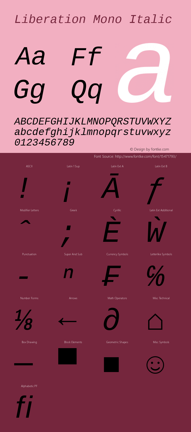 Liberation Mono Italic Version 1.07.2 Font Sample