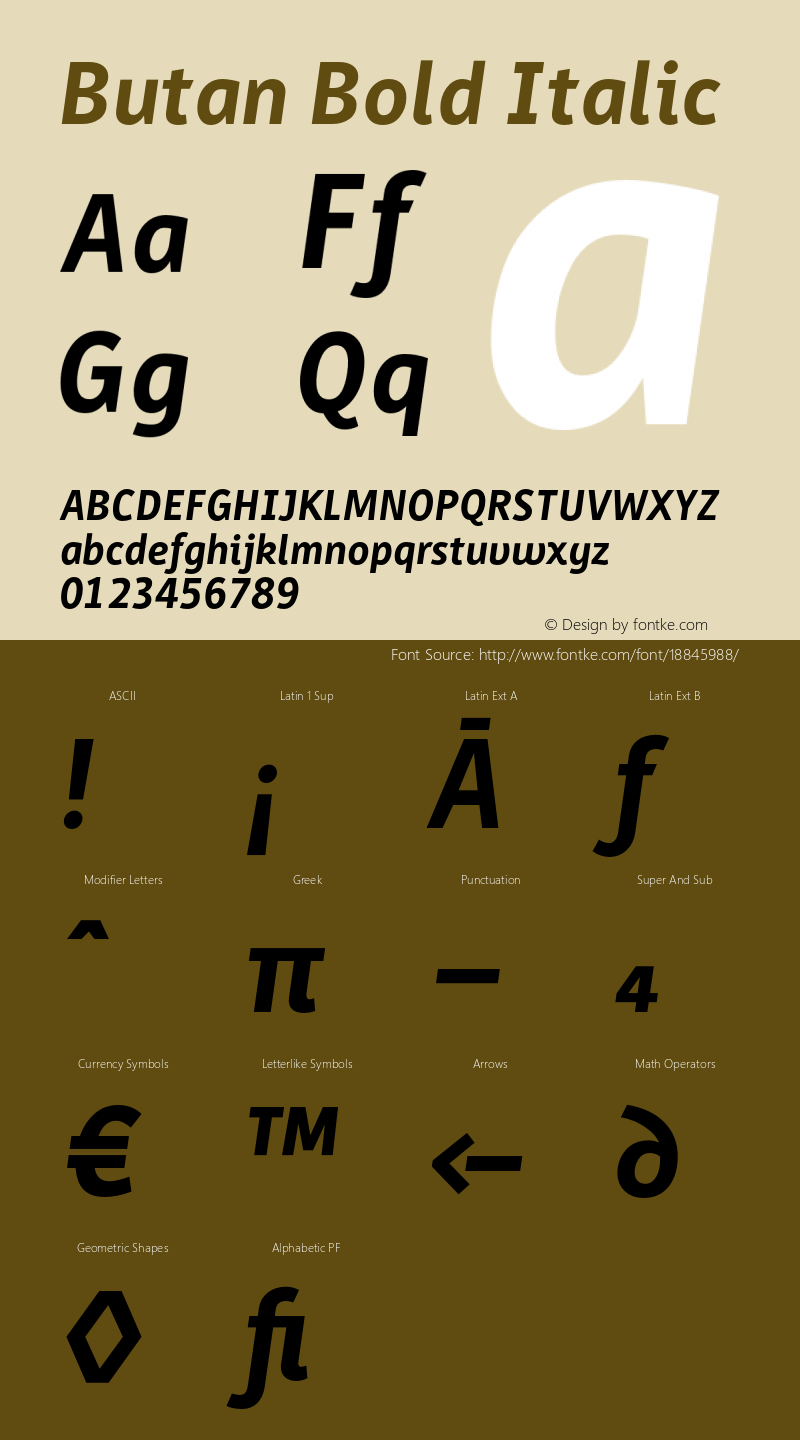 Butan Bold Italic Version 1.000;PS 001.001;hotconv 1.0.56 Font Sample