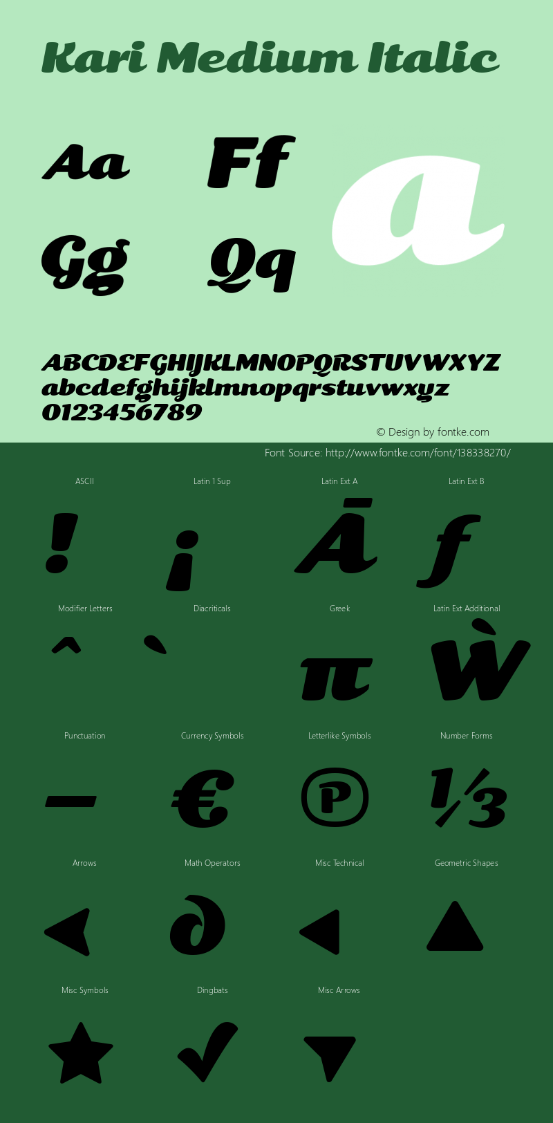 Kari Medium Italic 3.001 Font Sample